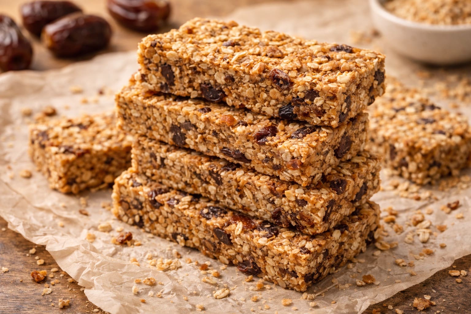 Barritas caseras di avena e dátil, spuntino salutare di Pasti Healthy