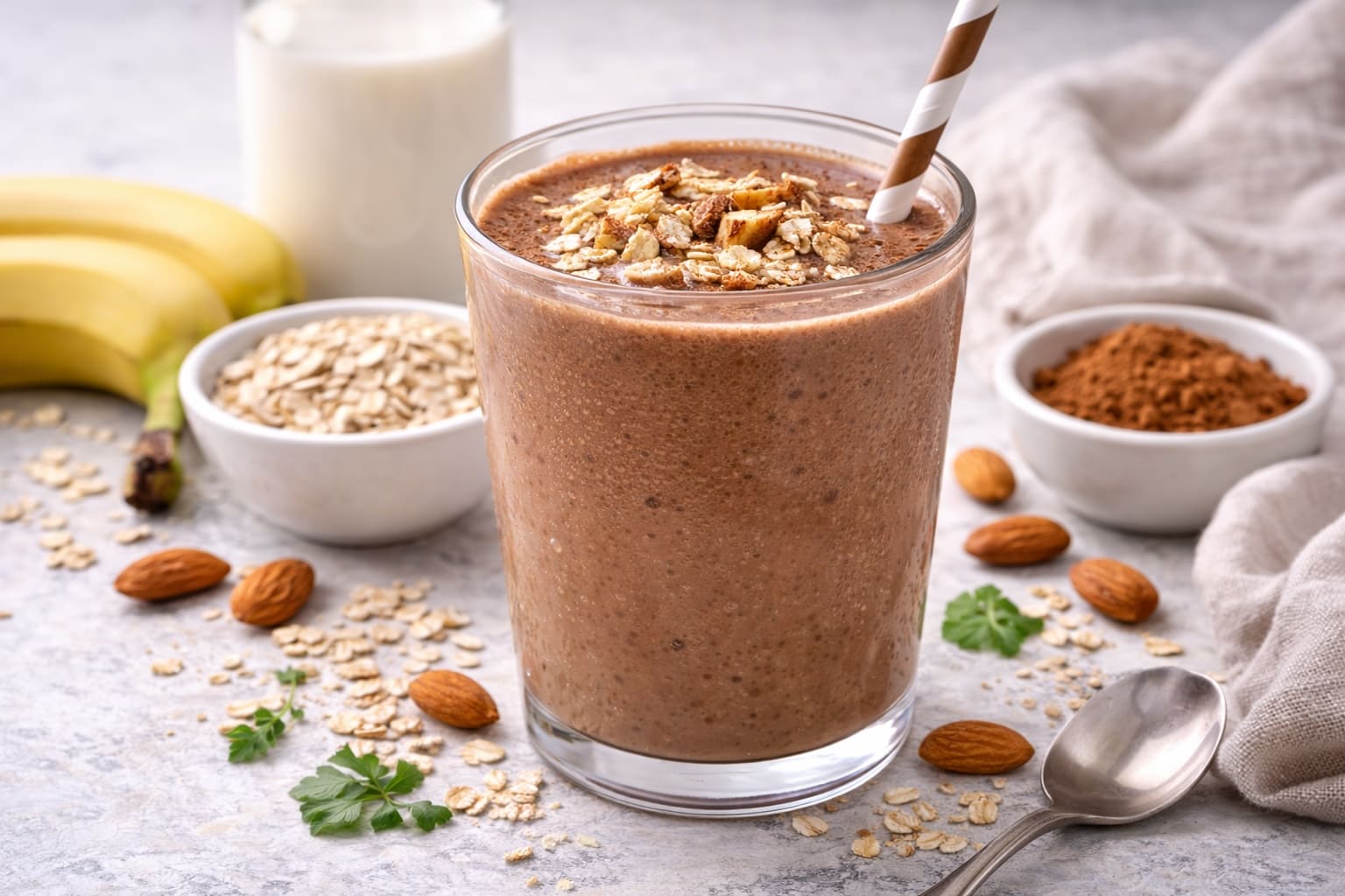 Batido de cacao y almendras, merienda saludable de Comidas Healthy