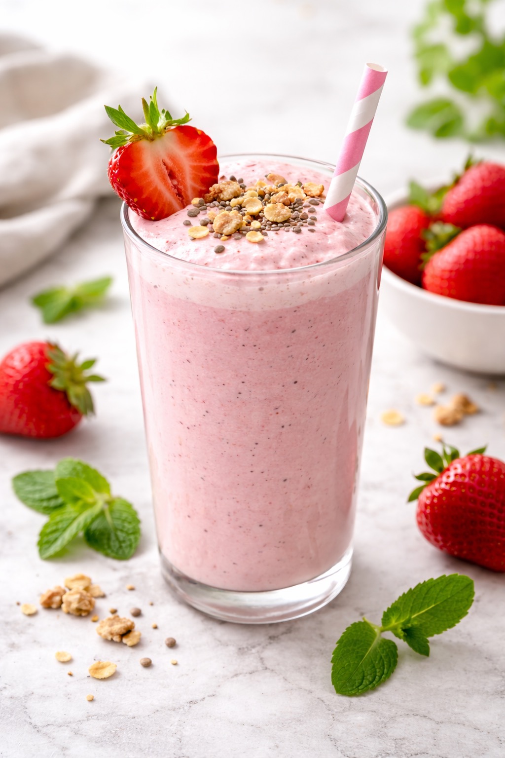 Batido de fresa, yogur y avena, merienda saludable de Comidas Healthy