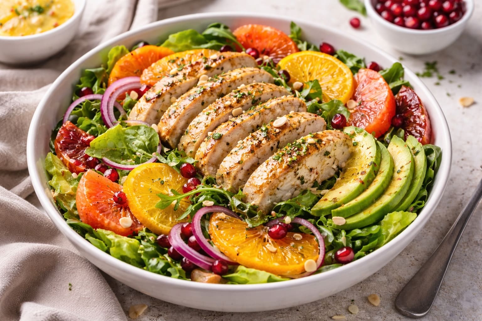 Ensalada light with pollo, cítricos and verduras frescas