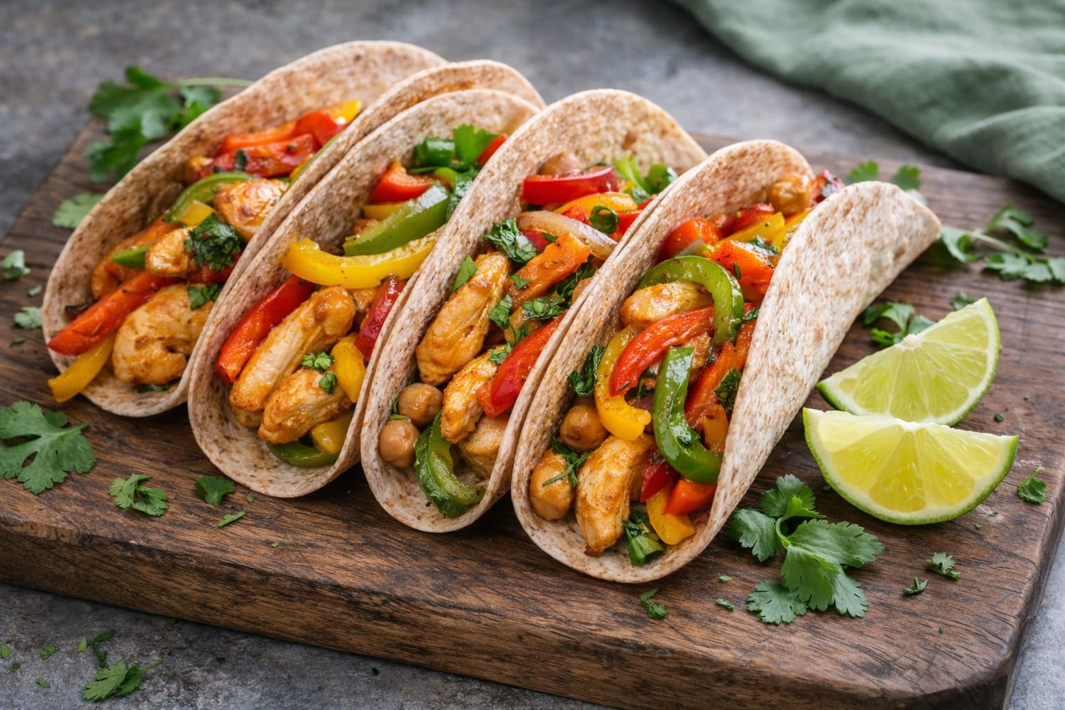 Fajitas von pollo und pimientos integrales, mittagessen gesund von Mahlzeiten Healthy