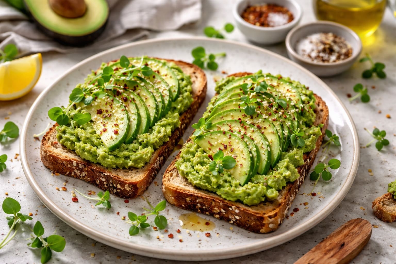 Tostadas with aguacate and semillas for sumar fats healthy