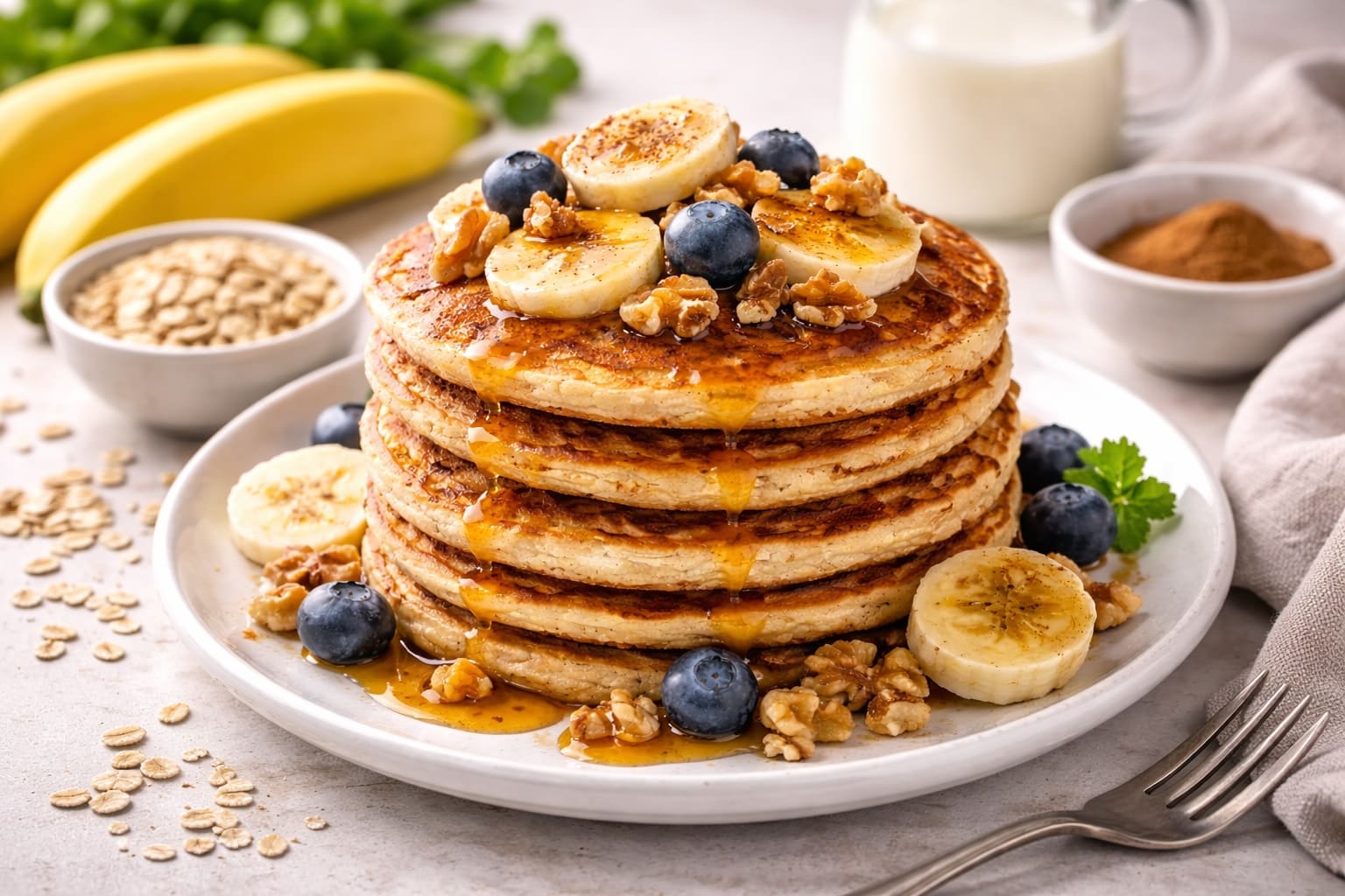 Panqueques di avena e plátano, colazione salutare di Pasti Healthy