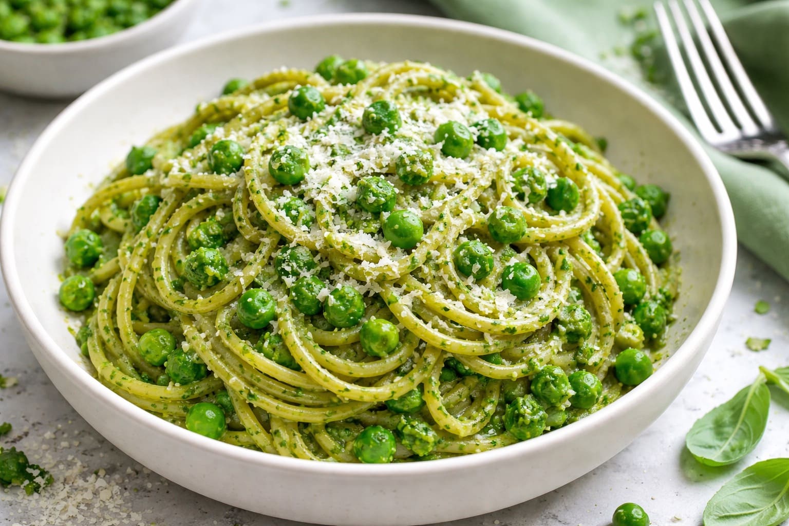 Pasta integral al pesto von espinaca und guisantes, mittagessen gesund von Mahlzeiten Healthy