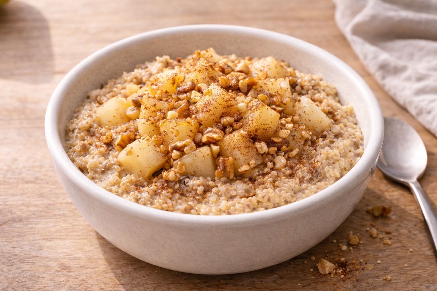 Quinoa di colazione con canela e pera, colazione salutare di Pasti Healthy