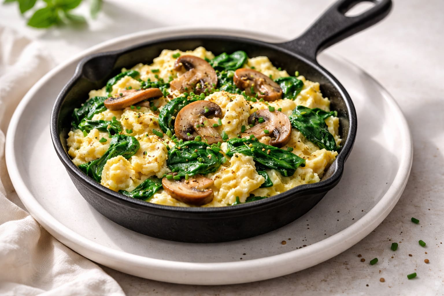 Revuelto di espinaca e champiñón, colazione salutare di Pasti Healthy