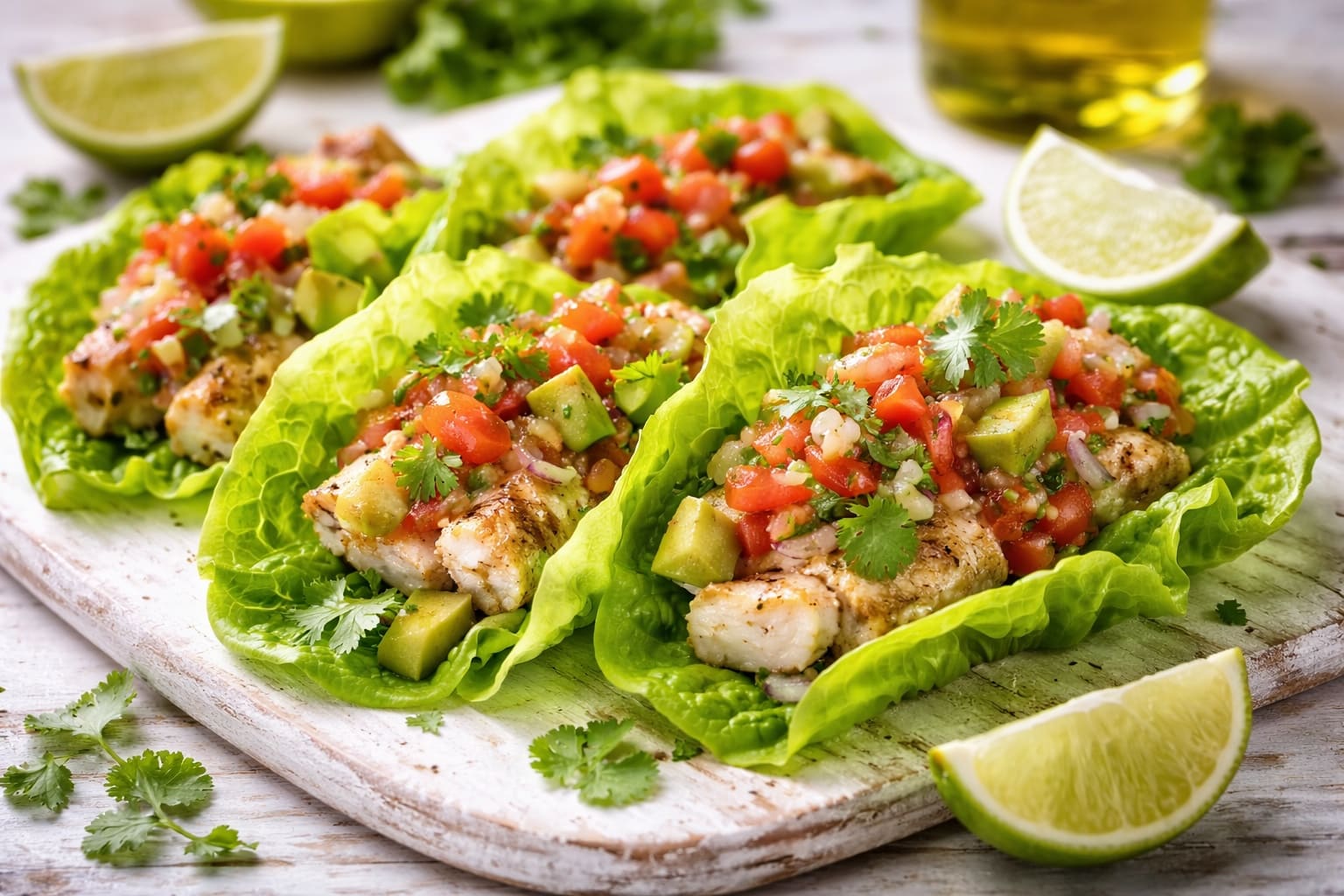 Tacos von lechuga und pescado, abendessen gesund von Mahlzeiten Healthy
