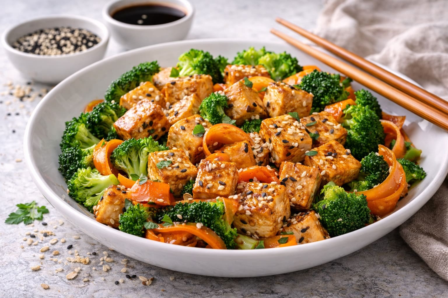 Tofu al sésamo com verduras, jantar saudavel de Refeicoes Healthy