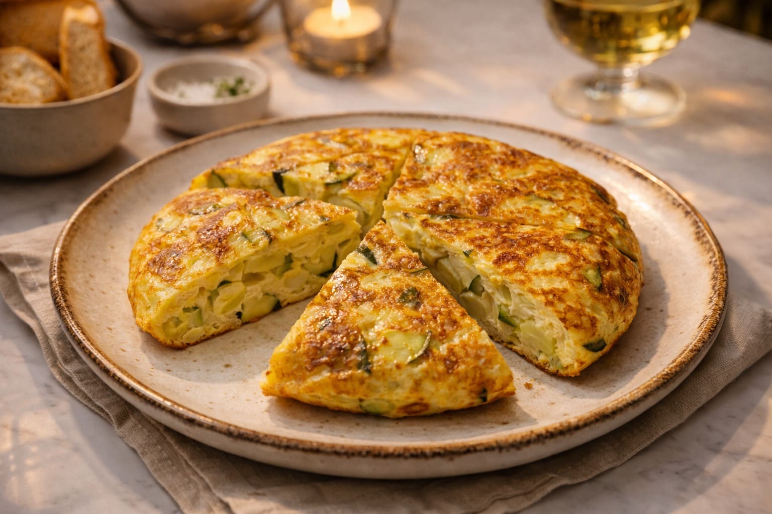 Tortilla leve de calabacín e cebolla, jantar saudavel de Refeicoes Healthy